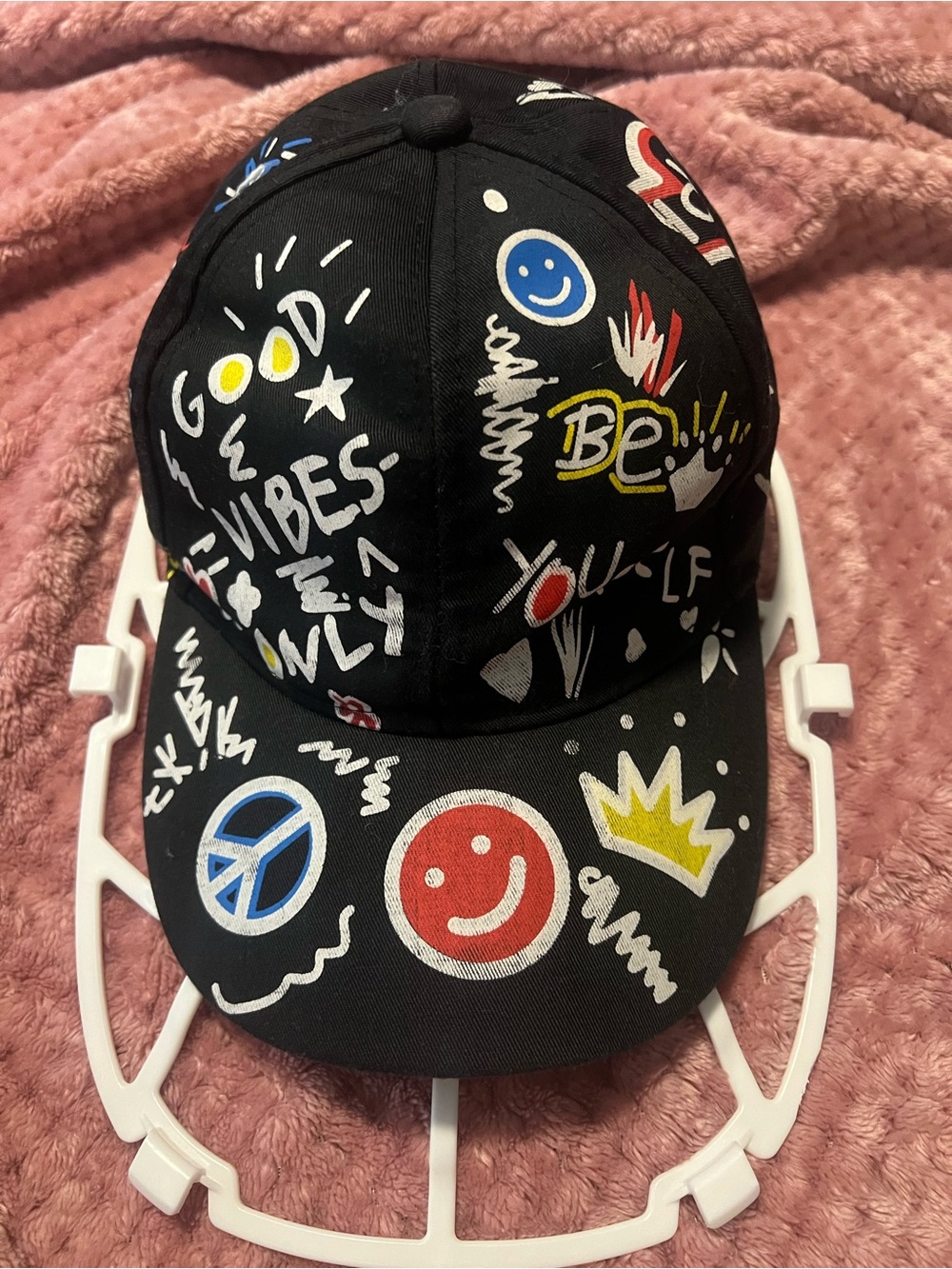 Black Graffiti Smile Patch Baseball Cap
